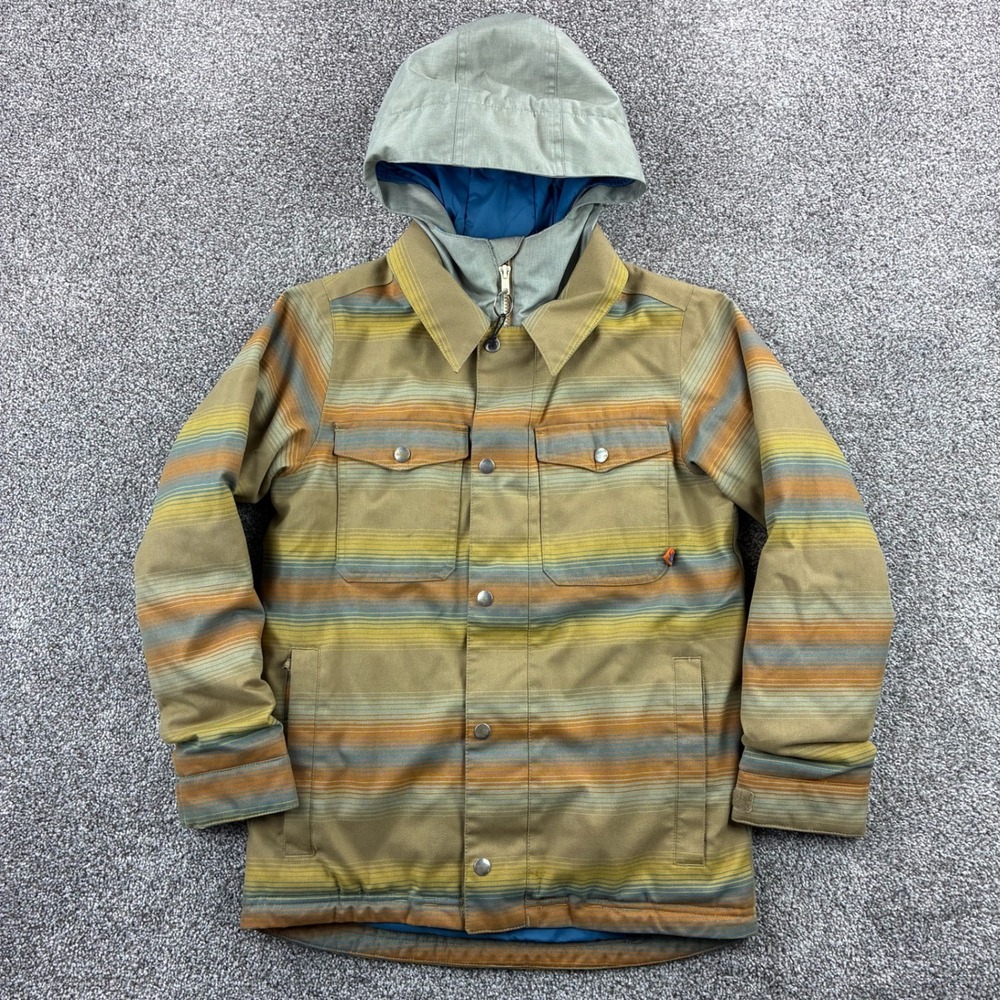 Burton Uproar Jacket Boys‎ Medium Brown Striped Ski Snowboard DryRide Hooded